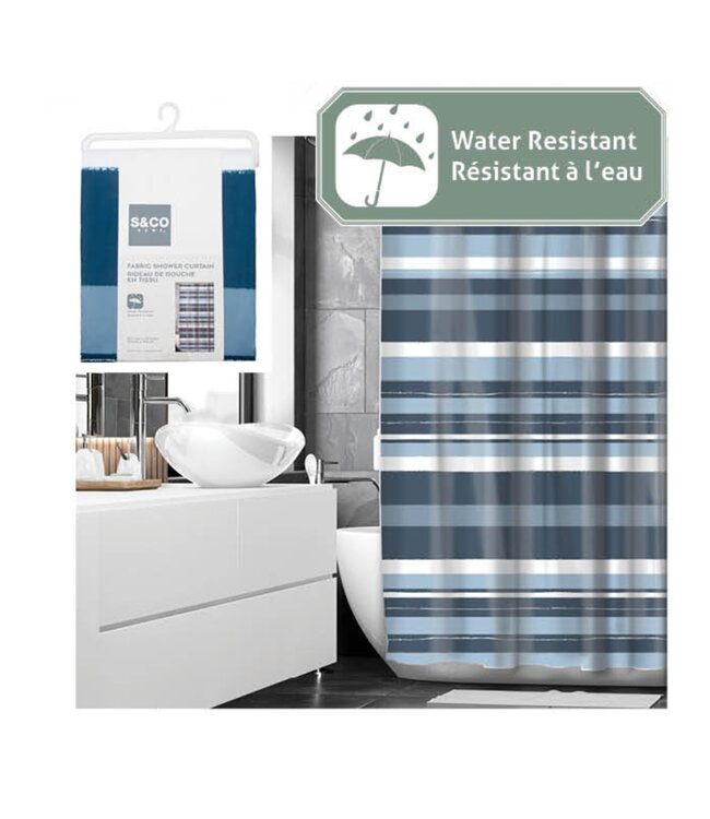 STRIPES PRINTED FABRIC SHOWER CURTAIN 70X72"