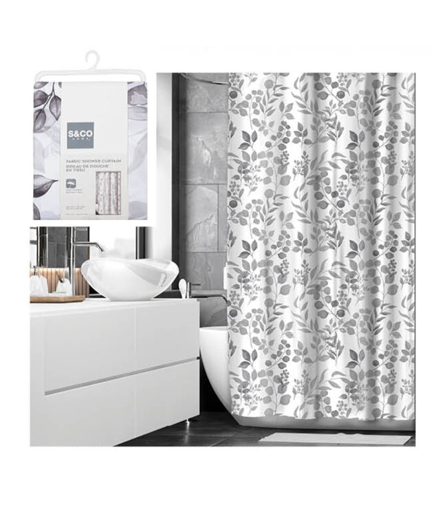 FLORAL PRINTED FABRIC SHOWER CURTAIN 70X72"