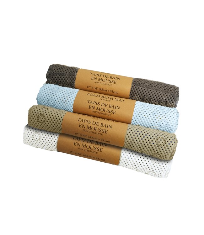 FOAM ANTI-SLIP BATH MAT AST (Brown OR Light Blue OR White OR Taupe) 17X36"