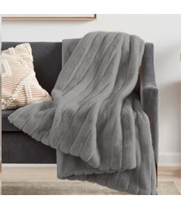 LAUREN TAYLOR KRISTOFF FAUX RABBIT FUR BLANKET 60X80" GREY