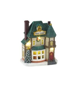 LAUREN TAYLOR CHRISTMAS VILLAGE TOY SHOP w/LED LIGHTS 4.5" x3.3"x 5.3"