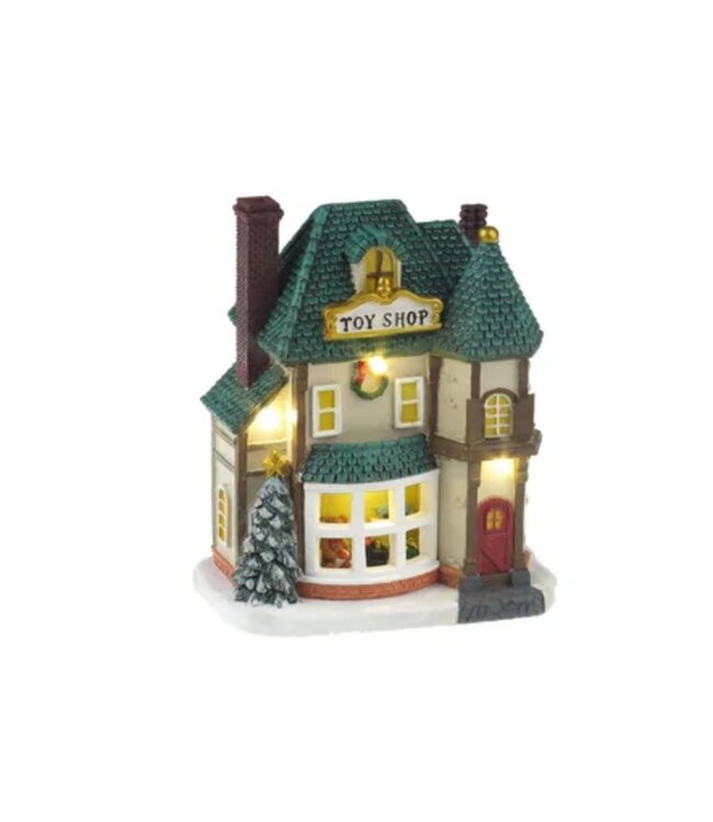 LAUREN TAYLOR CHRISTMAS VILLAGE TOY SHOP w/LED LIGHTS 4.5" x3.3"x 5.3"