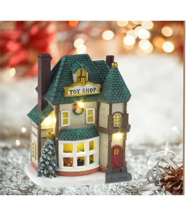 LAUREN TAYLOR CHRISTMAS VILLAGE TOY SHOP w/LED LIGHTS 4.5" x3.3"x 5.3"