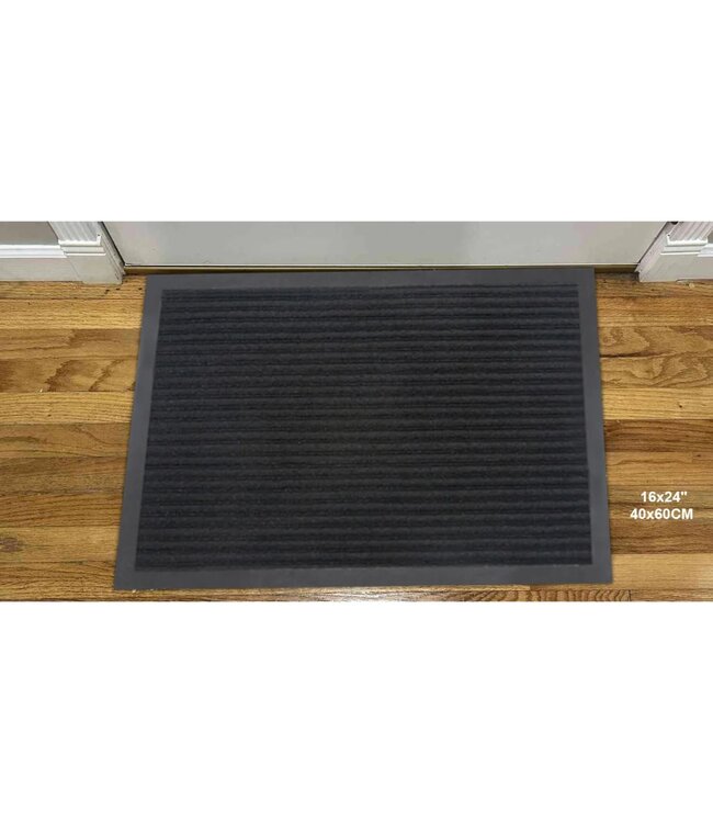 LAUREN TAYLOR DOUBLE RIBBED DOORMAT WITH PVC BACK BLACK 16X24"