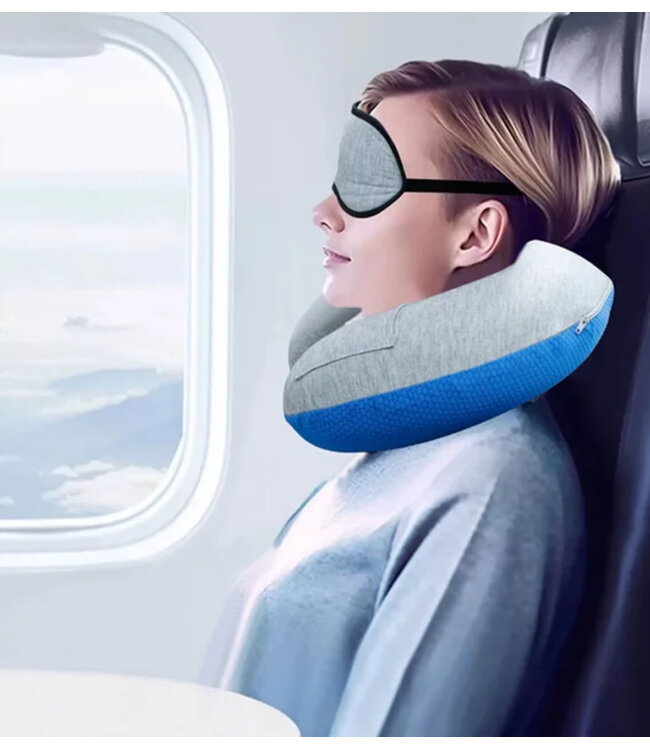MEMORY FOAM TRAVEL PILLOW w/EYE MASK 12X11.5X4"