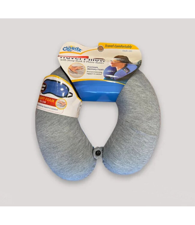MEMORY FOAM TRAVEL PILLOW w/EYE MASK 12X11.5X4"