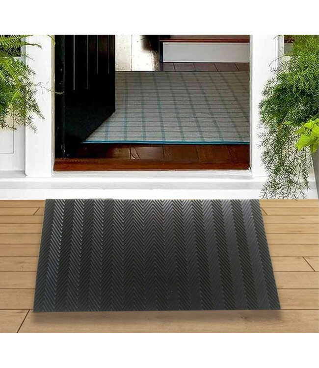 LAUREN TAYLOR RUBBER ZIG ZAG MAT BLACK 18x28"