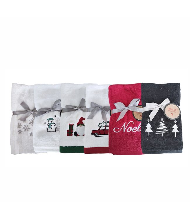 LAUREN TAYLOR 2PK EMBROIDERED CHRISTMAS HAND TOWELS 16X20"