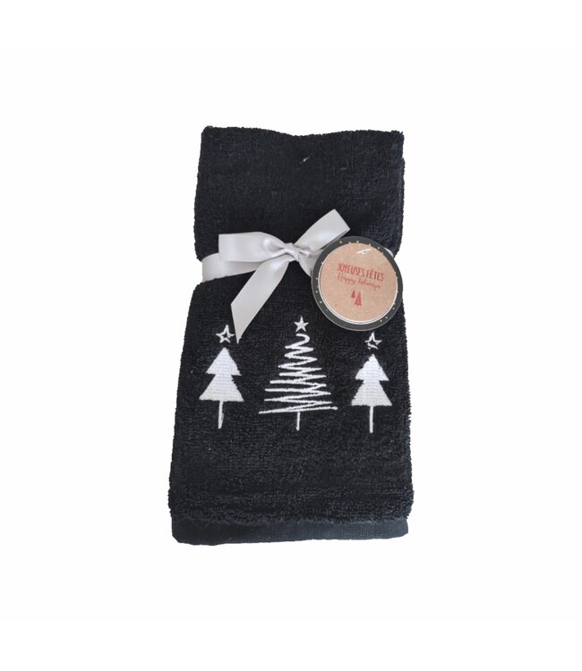 LAUREN TAYLOR 2PK EMBROIDERED CHRISTMAS HAND TOWELS 16X20"