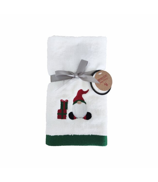 LAUREN TAYLOR 2PK EMBROIDERED CHRISTMAS HAND TOWELS 16X20"