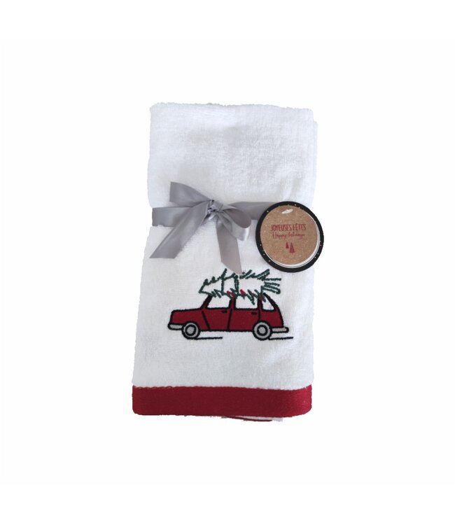 LAUREN TAYLOR 2PK EMBROIDERED CHRISTMAS HAND TOWELS 16X20"