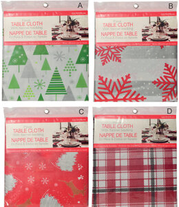 PEVA PRINTED CHRISTMAS COLLECTION  TABLECLOTH AST