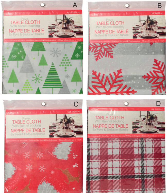 PEVA PRINTED CHRISTMAS COLLECTION  TABLECLOTH AST