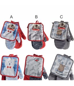 3Pc CHRISTMAS OVEN MITTS / POT HOLDER SET AST