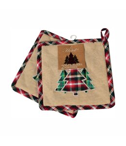 CHRISTMAS VINTAGE TREE POT HOLDER PAIRS PLAID 8X8"