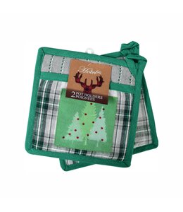 CHRISTMAS FIR TREES POT HOLDER PAIRS GREEN 8X8"