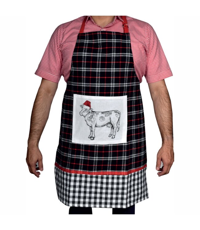 CHRISTMAS COW APRON BLACK/WHITE