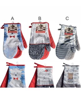 CHRISTMAS PRINTED OVEN MITT PAIRS AST