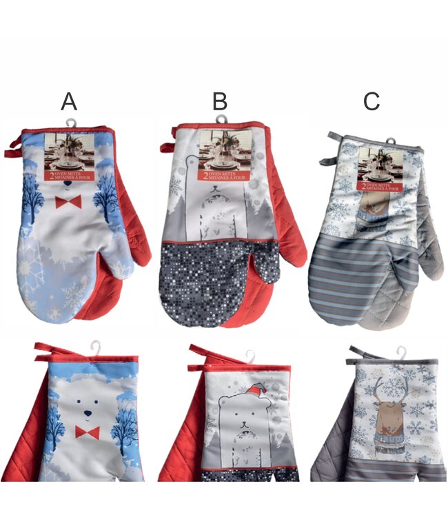 CHRISTMAS PRINTED OVEN MITT PAIRS AST