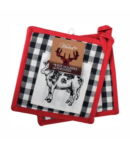 CHRISTMAS COW POT HOLDER PAIRS BLACK/WHITE 8X8"