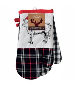 CHRISTMAS COW OVEN MITT PAIRS BLACK/WHITE