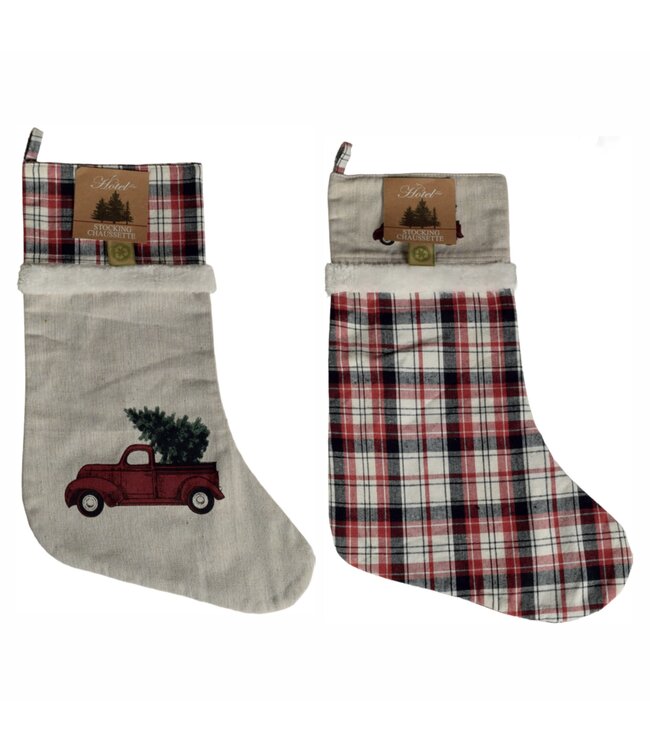 CHRISTMAS TRUCK PLAID PRINTED STOCKING