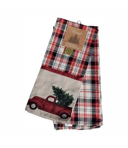 CHRISTMAS TRUCK PLAID PRINTED 2Pk KITCHEN TOWEL 15'X25'