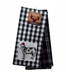 CHRISTMAS COW 2Pk KITCHEN TOWELS BLACK/WHITE 15X25"