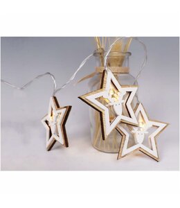 HOLIDAY 10pc LED WOODEN STAR w/REINDEER HEAD STRING LIGHTS
