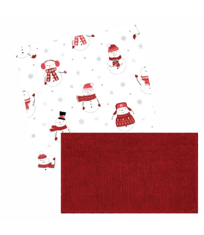 CHRISTMAS 3Pc CHENILLE BATH MAT & SHOWER CURTAIN SET SNOWMAN