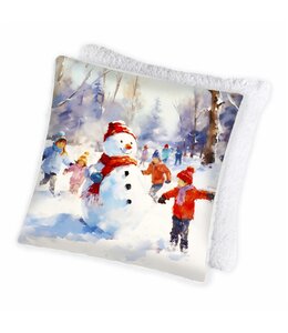 PHOTOREAL REV/SHERPA CHRISTMAS CUSHION 17X17" SNOWMAN AND CHILDREN