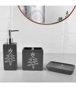 LAUREN TAYLOR SNOWTREES 4pc CERAMIC BATH ACCESSORY SET CHARCOAL/WHITE