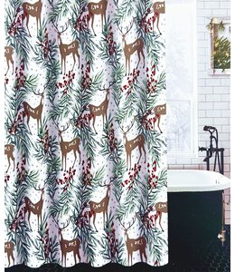 WOVEN PRINTED HOLIDAY SHOWER CURTAIN REINDEER FOREST
