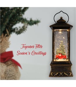 LAUREN TAYLOR RED TRUCK LANTERN w/GLITTER SNOW