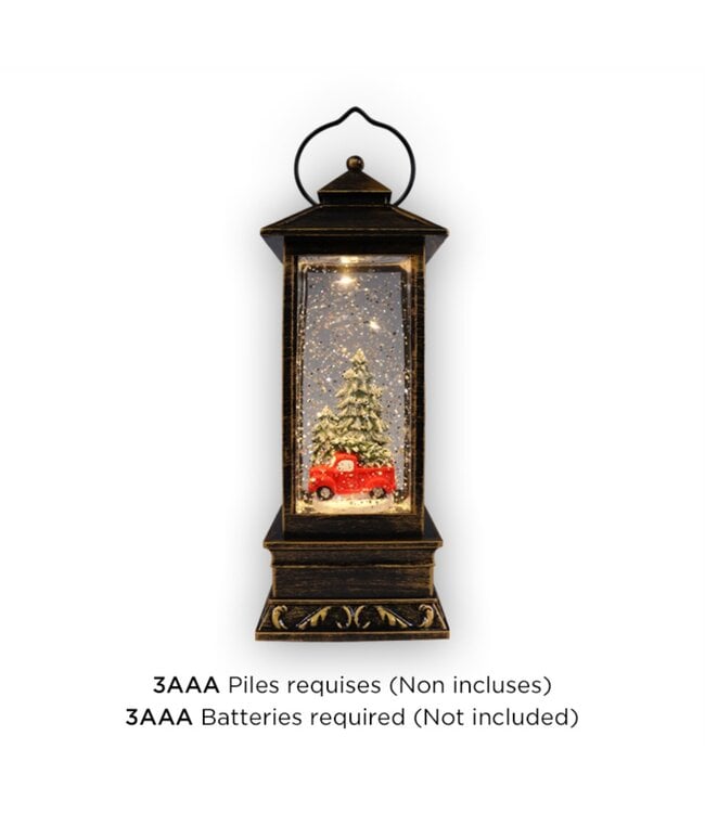 LAUREN TAYLOR RED TRUCK LANTERN w/GLITTER SNOW