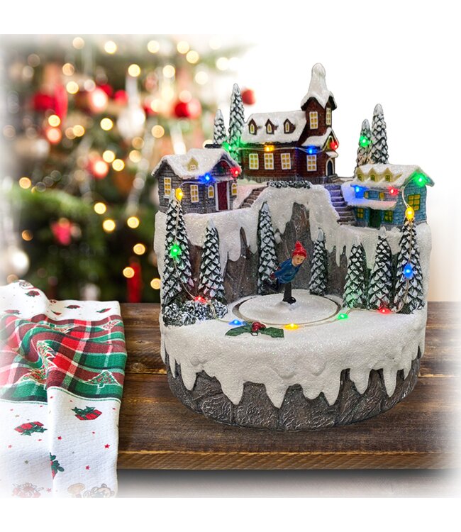 LAUREN TAYLOR CHRISTMAS MUSICAL VILLAGE w/MOUNTAIN CHURCH MULTI 6X6.5X7" (MP6)