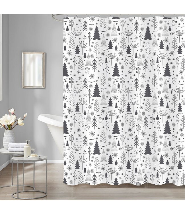 LAUREN TAYLOR SNOWTREES SHOWER CURTAIN CHARCOAL/WHITE 70X72"