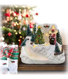 LAUREN TAYLOR CHRISTMAS MUSICAL VILLAGE w/TREE AND RIVER WHITE 9X5.5X7.5" (MP6)
