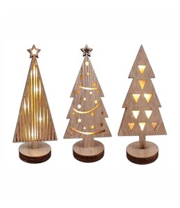 WOODEN TREE w/LED LIGHTS 6X4X12.8"