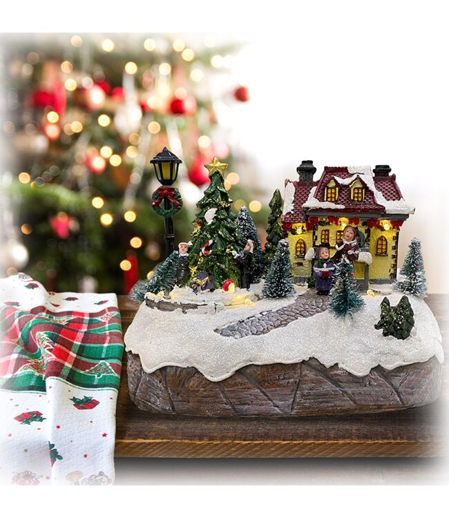 LAUREN TAYLOR CHRISTMAS MUSICAL VILLAGE w/MOVING TREE & CAROLER MULTI 7.5X5X6" (MP6)