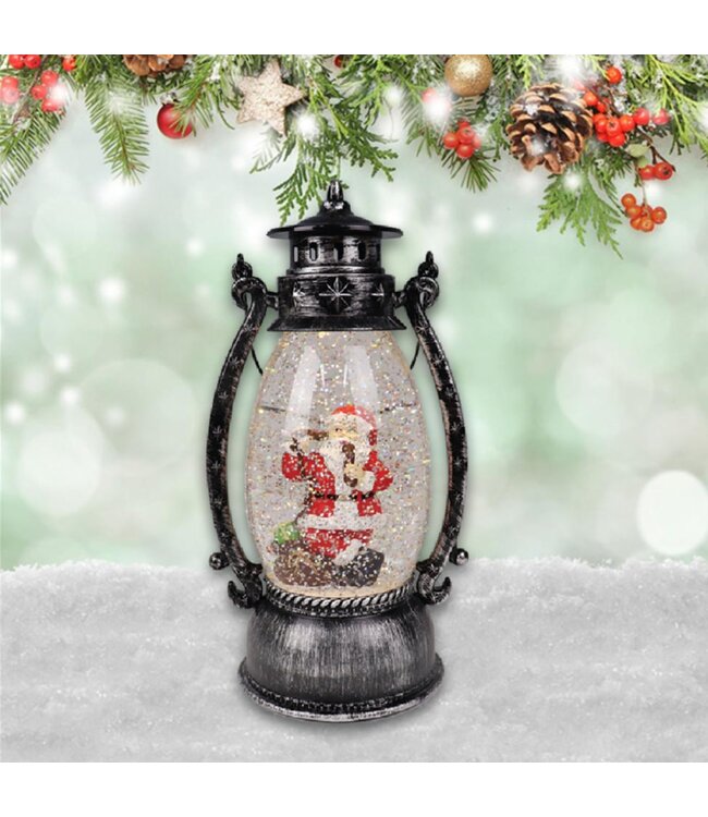 LAUREN TAYLOR CHRISTMAS SANTA VINTAGE LANTERN w/GLITTER SNOW BROWN