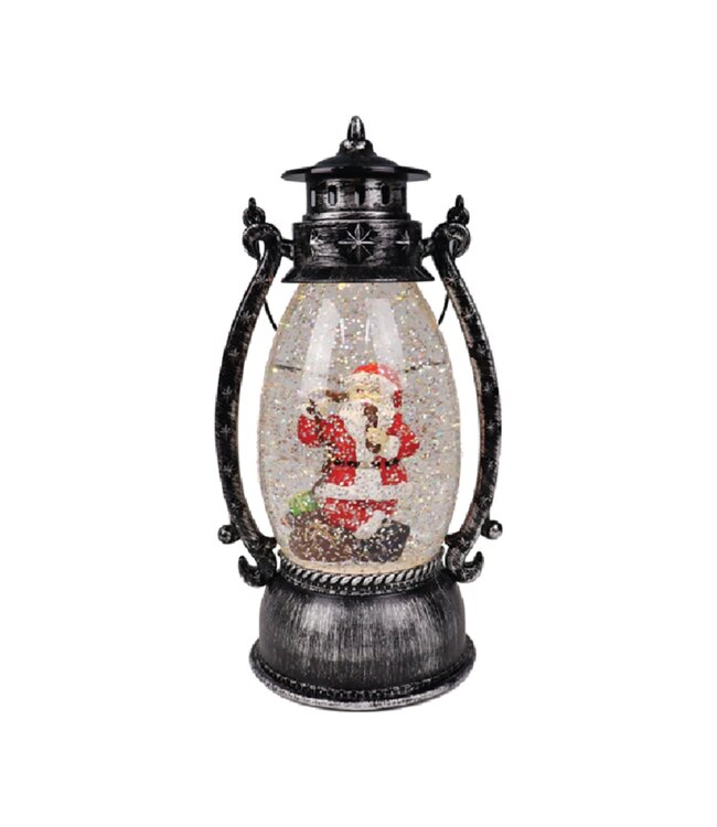 LAUREN TAYLOR CHRISTMAS SANTA VINTAGE LANTERN w/GLITTER SNOW BROWN
