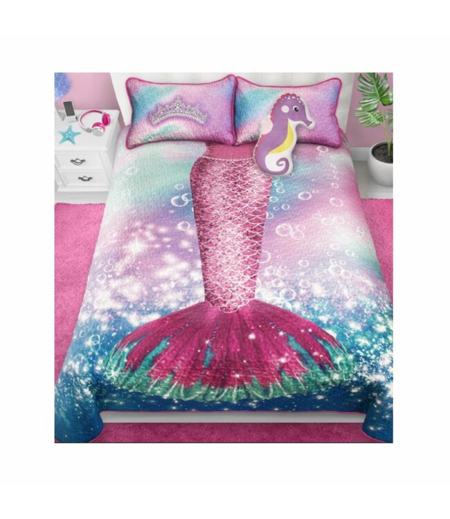 MERMAID JUVENILE PRINTED QUILT SET MULTI