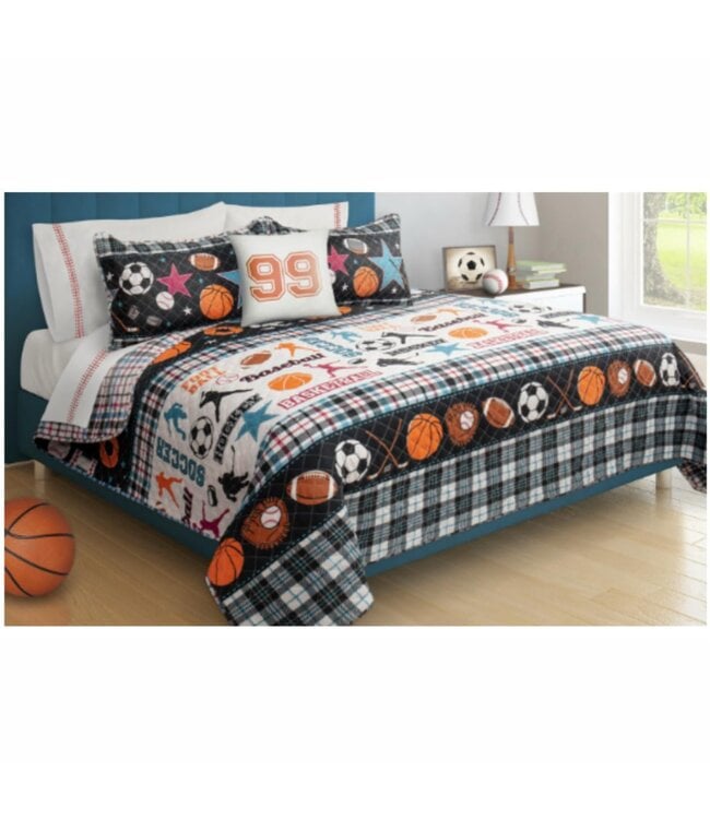 ALL STAR BLACK 3PC JUVENILE PRINTED QUILT SET MULTI DOUBLE/QUEEN