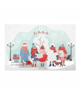 CHRISTMAS PRINTED POLYPROPYLENE PLACEMATS w/FOIL DETAILS WINTER DAY 12X18"