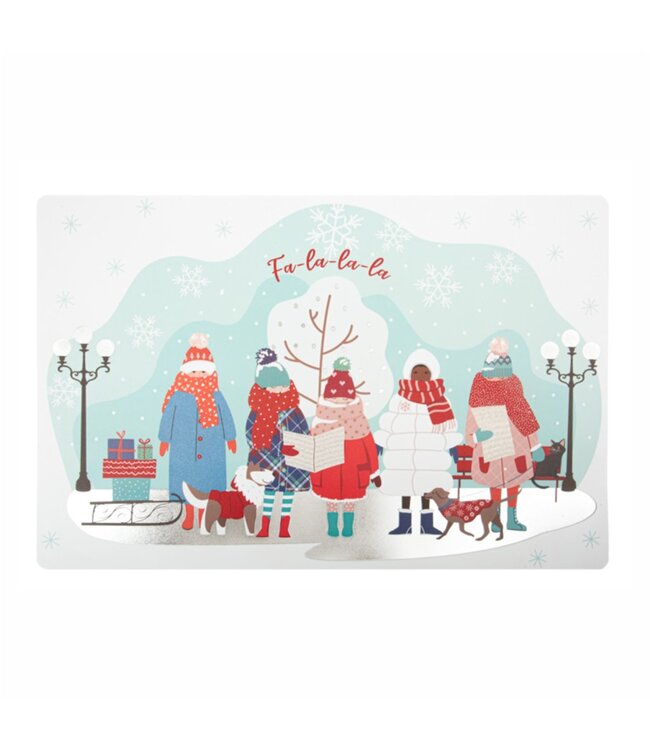 CHRISTMAS PRINTED POLYPROPYLENE PLACEMATS w/FOIL DETAILS WINTER DAY 12X18"