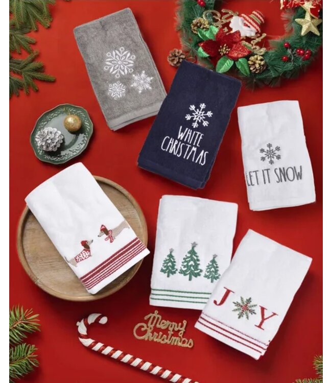 LAUREN TAYLOR 2Pk EMBROIDERED CHRISTMAS GUEST TOWELS AST 16X20"