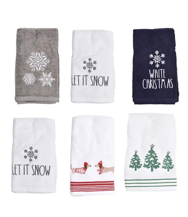LAUREN TAYLOR 2Pk EMBROIDERED CHRISTMAS GUEST TOWELS AST 16X20"