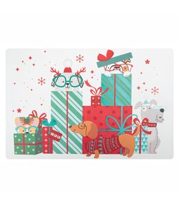 CHRISTMAS PRINTED POLYPROPYLENE PLACEMATS w/FOIL DETAILS HOLIDAY DOGS 12X18"