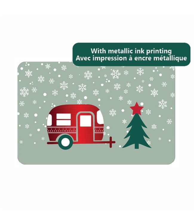 CHRISTMAS PRINTED POLYPROPLENE PLACEMATS w/FOIL DETAILS MERRY CAMPER